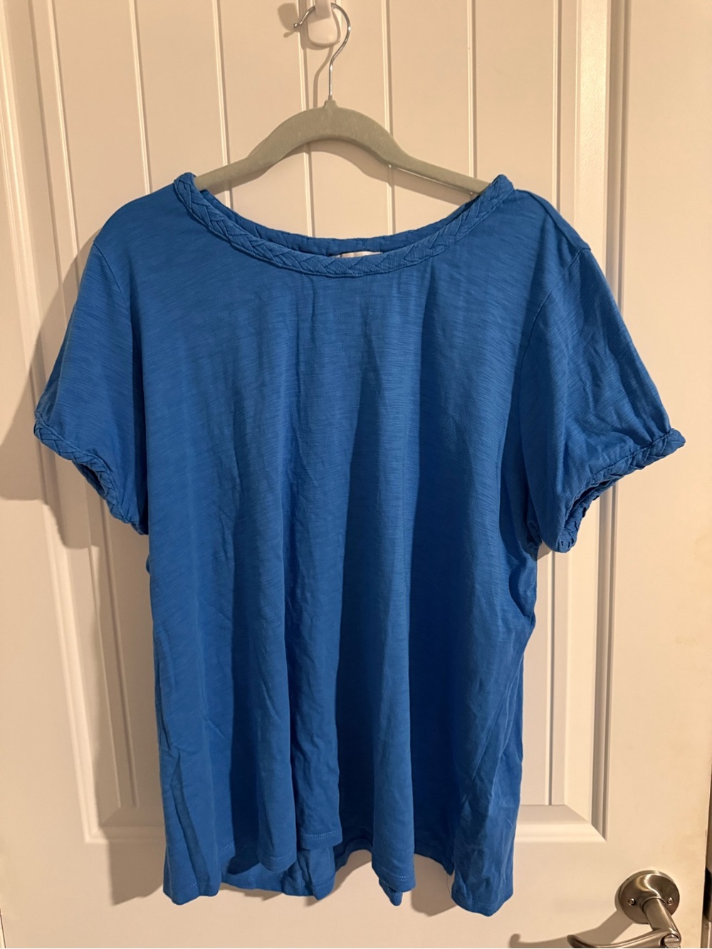 Belle by Kim Gravel Blue Braided Neck Short Sleeve Top — 2X
